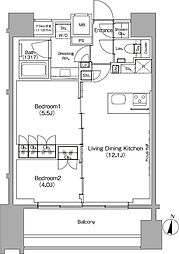 ザ・パークハビオ代々木初台 2LDKの間取図画像