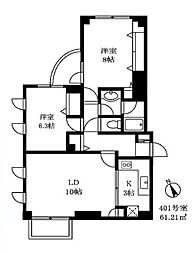 コルザ奥沢2 2LDKの間取図画像