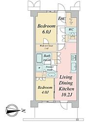 武蔵野市境2丁目マンション 2LDKの間取図画像