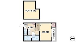 ミリオン中村本町 1階1Kの間取り