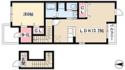 プライムグレイス 2階1LDKの間取り
