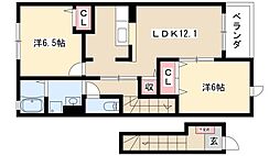 ブライト・ガーデン I 2階2LDKの間取り
