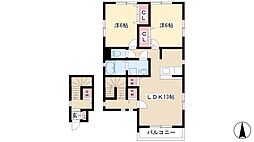 アムールB 2LDKの間取図画像