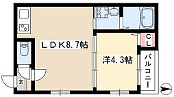 フェリーチェ山王 1LDKの間取図画像