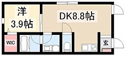 リベシティ烏森 1DKの間取図画像