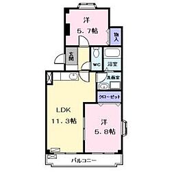 グリーンハイツはとり 2LDKの間取図画像