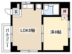 エクセル名商 1LDKの間取図画像