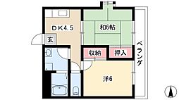 アニバーサリーE棟 2DKの間取図画像
