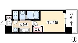 エステムコート名古屋栄プレシャス 1Kの間取図画像