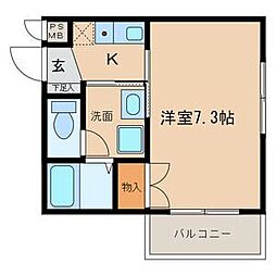 マンション林檎の樹 1Kの間取図画像