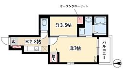 サン・パラストF3 2Kの間取図画像