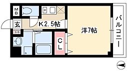 ウィステリア2 1Kの間取図画像