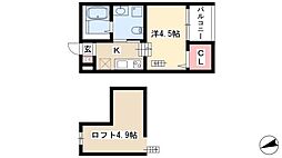 ラフェリオ2 1Kの間取図画像