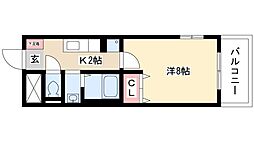 フラッハフェルト 1Kの間取図画像