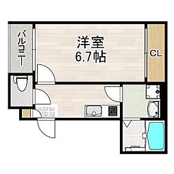 プルミエール角割町 1Kの間取図画像