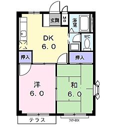 エクセル中島 2DKの間取図画像