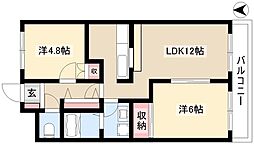 コンフォース東中島 2LDKの間取図画像