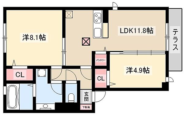 FORTUNE ｜愛知県名古屋市中村区中村本町1丁目(賃貸アパート2LDK・1階・58.37㎡)の写真 その2