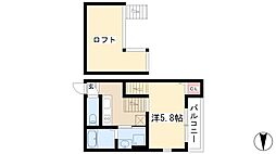 ルシエルメゾネット志賀本通 2階1Kの間取り