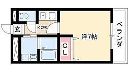 カーサ塩池 1Kの間取図画像