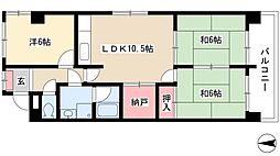 ジュネス浅野 3LDKの間取図画像