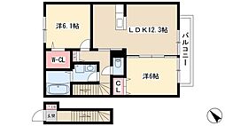 ハイツアムールA 2LDKの間取図画像
