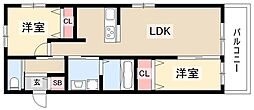 LUX御影 2LDKの間取図画像