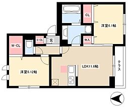 プリエ・ファブール 2LDKの間取図画像