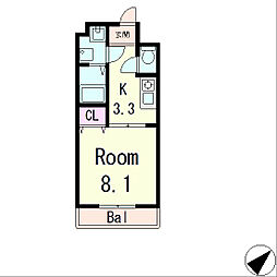 CASA本宮 1Kの間取図画像