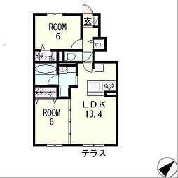 リジェール 2LDKの間取図画像