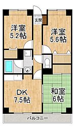 サンライズ鏡 3DKの間取図画像