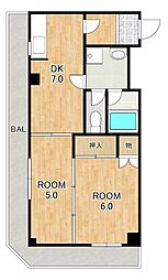 ジュネス堅田 2DKの間取図画像
