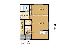 倉梯町アパート 1LDKの間取図画像