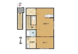 倉梯町アパート 1LDKの間取図画像