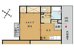 ラフィーネ 1Kの間取図画像