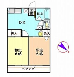 ビュー晴ヶ峰 2DKの間取図画像