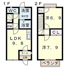 JR東海道・山陽本線 近江八幡駅 徒歩15分の賃貸アパート 2階2LDKの間取り