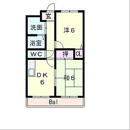 メゾン東陽 2DKの間取図画像