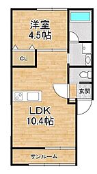 仮称)愛知川共同住宅 A棟 1LDKの間取図画像