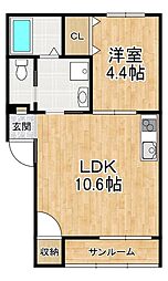 仮称)愛知川共同住宅 B棟 1LDKの間取図画像