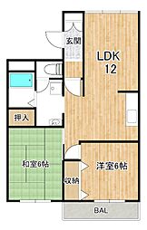 カーサリベロ 2LDKの間取図画像