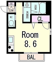 リジェル近江八幡 ワンルームの間取図画像