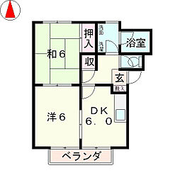 レジデンス宝積 2DKの間取図画像