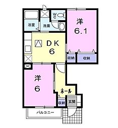 ラフィネ・シャトレー2番館B棟 2DKの間取図画像