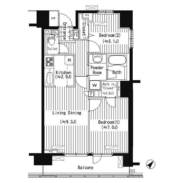 PRIME URBAN 東中野 COURT 108｜東京都新宿区北新宿4丁目(賃貸マンション2LDK・1階・56.71㎡)の写真 その2