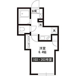 パークアレイ笹塚 1Kの間取図画像