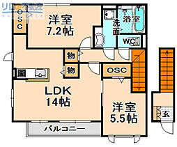 ヴェールエクセラン鈴原北棟 2LDKの間取図画像