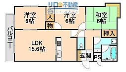 グリーンコート野間 3LDKの間取図画像
