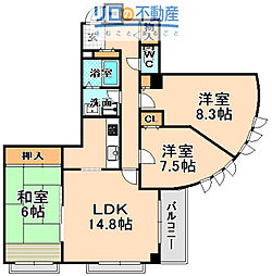 ボンヌール伊丹 3LDKの間取図画像