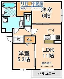 D-room昆陽北 2LDKの間取図画像